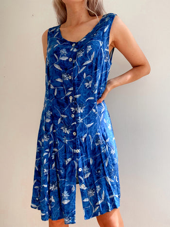 Robe Vintage bleue à fleurs L