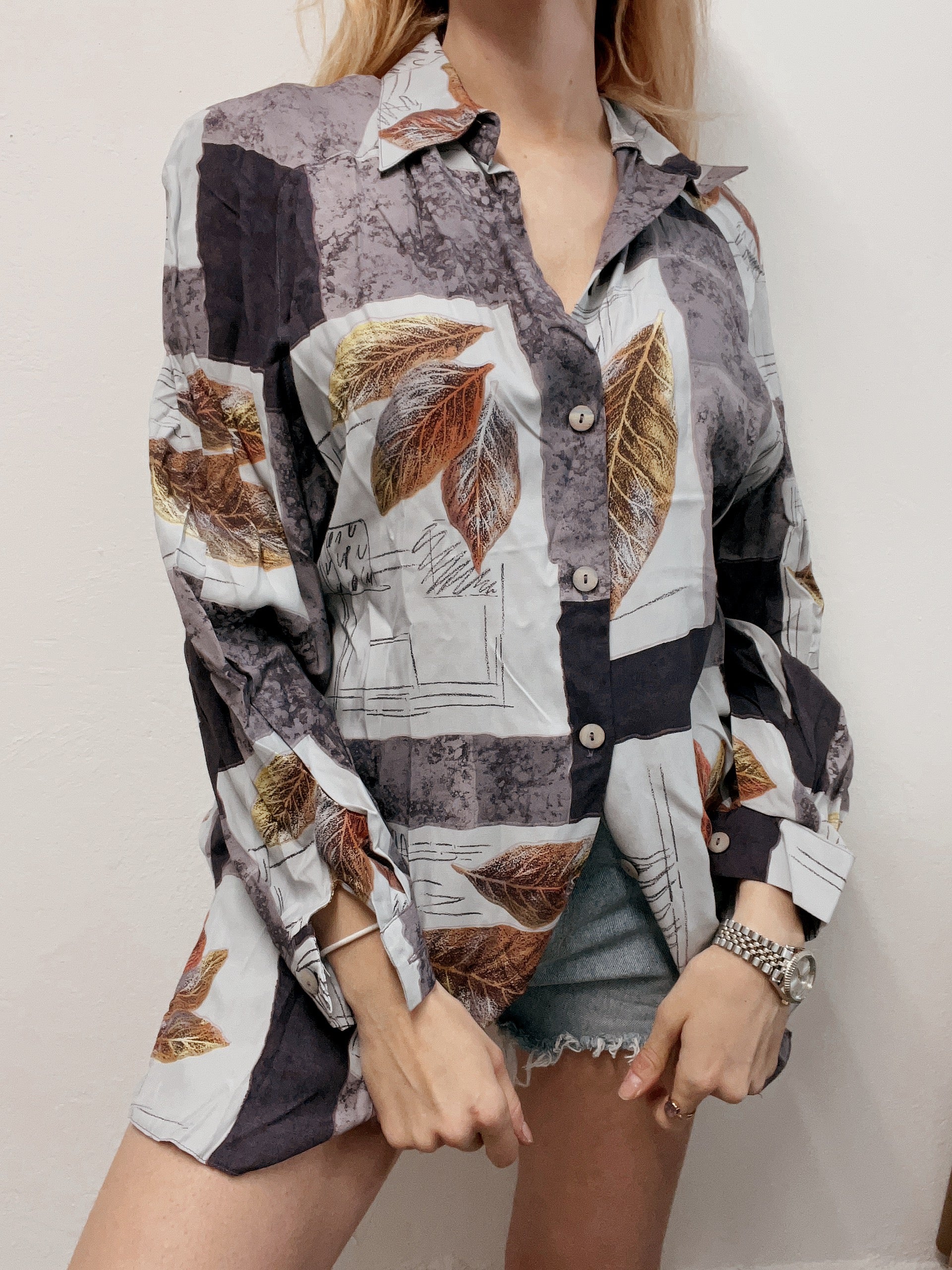 Chemise vintage 80’s 90’s violette à motifs L