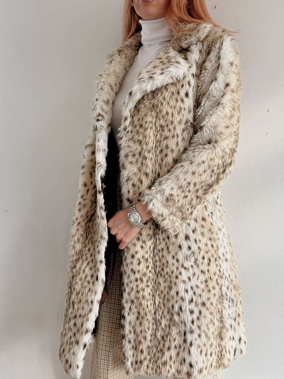 Manteau en fausse fourrure blanc cassé lynx S/M