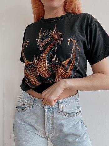 Vintage schwarzes Drachen T-Shirt M