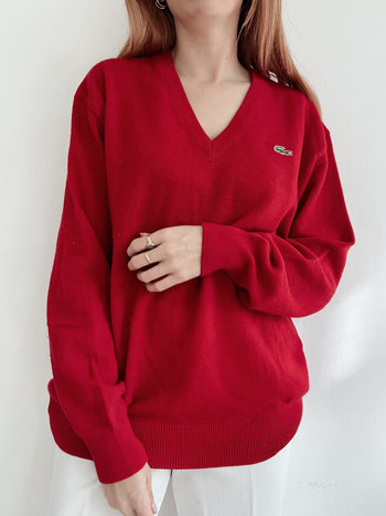 Pull vintage Lacoste rouge en laine