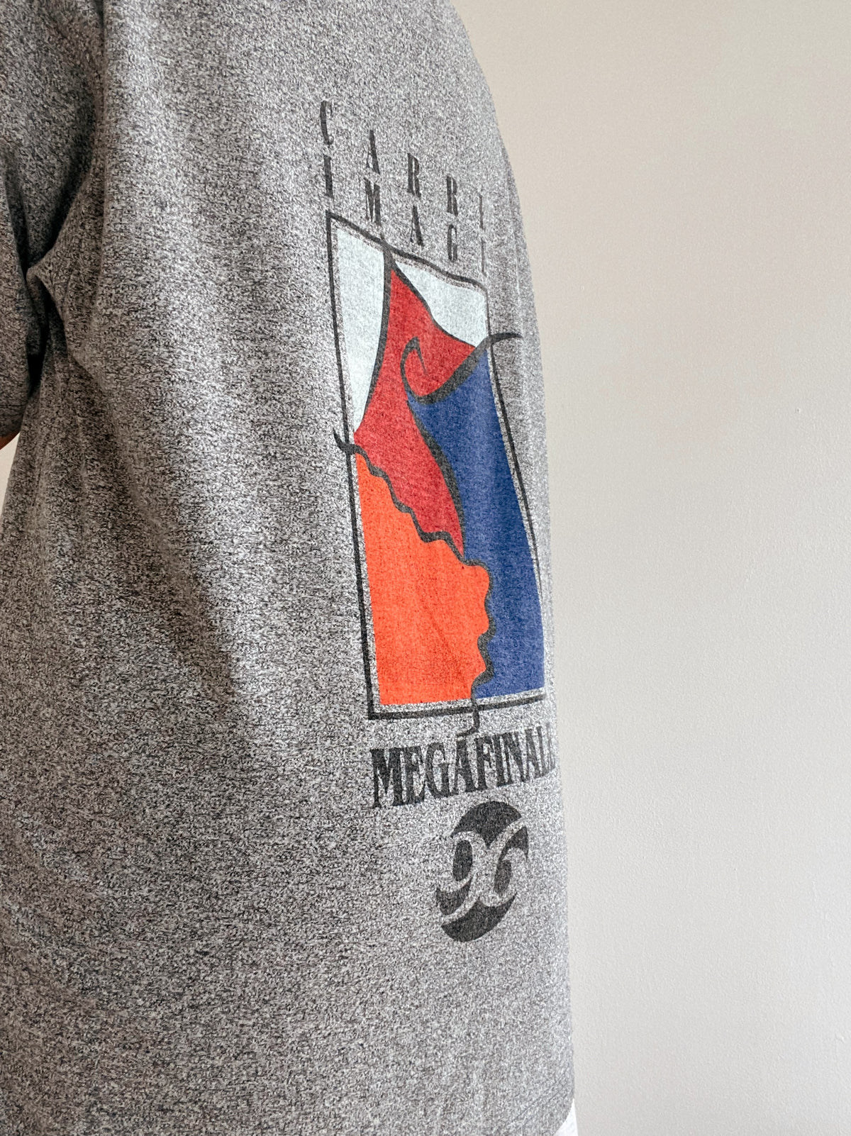 T-shirt vintage gris chiné imprimé dans le dos XL