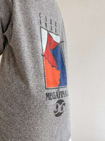 Grau meliertes Vintage-T-Shirt mit Aufdruck auf der Rückseite XL