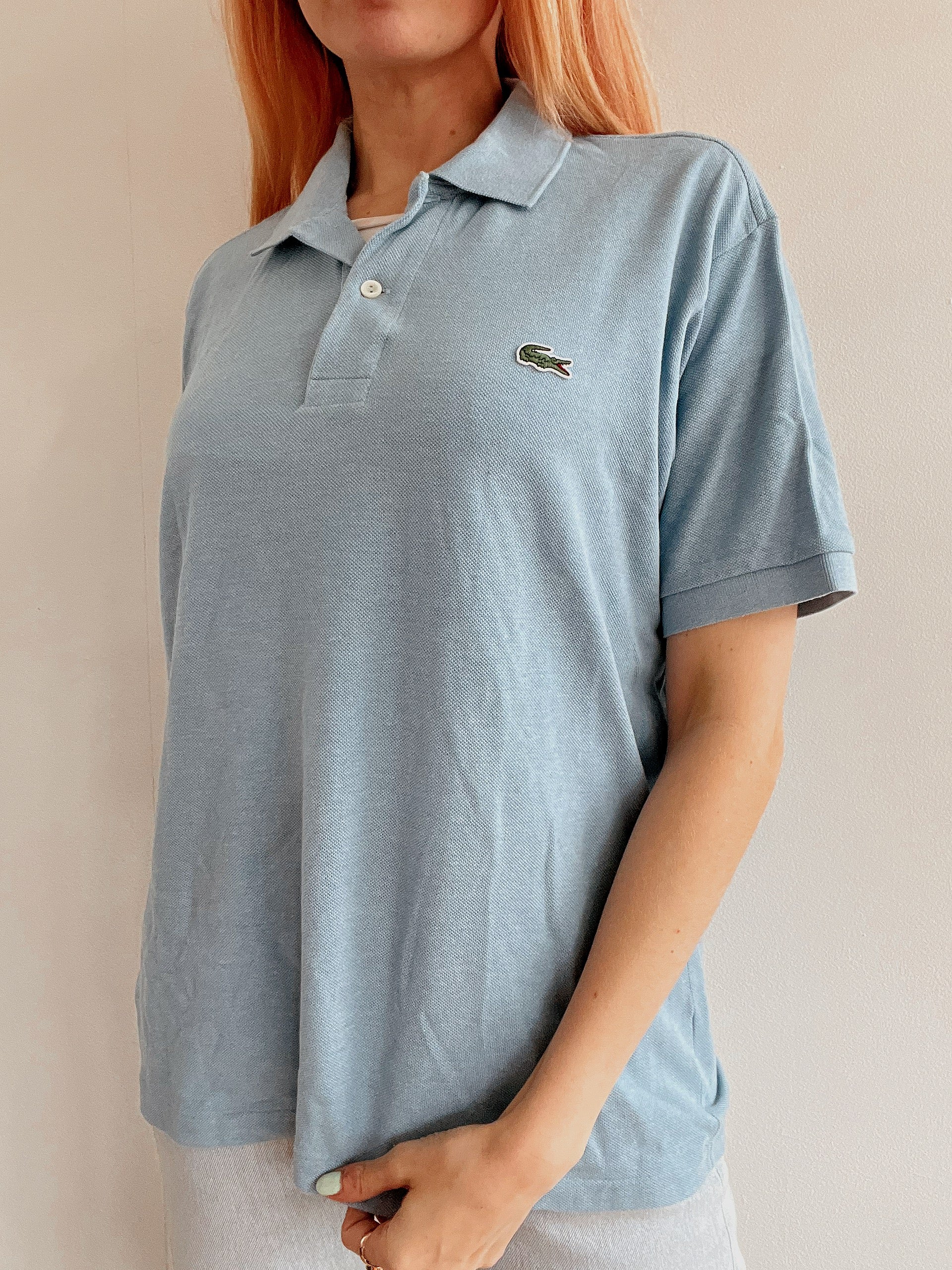 Lacoste L white striped mauve polo shirt