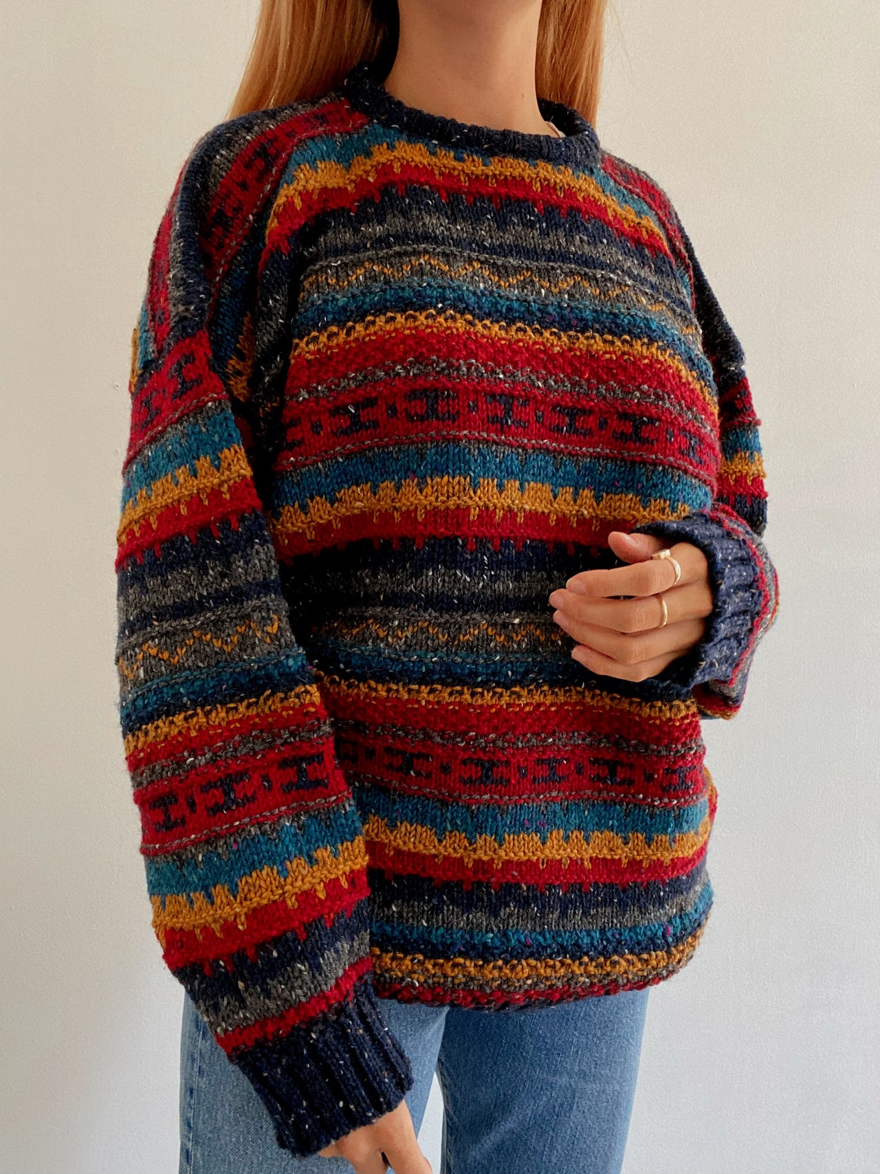 Pull vintage en laine multicolore