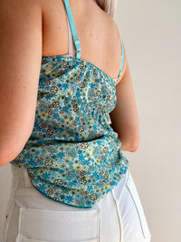 Top Vintage 80/90s turquoise à fleurs M