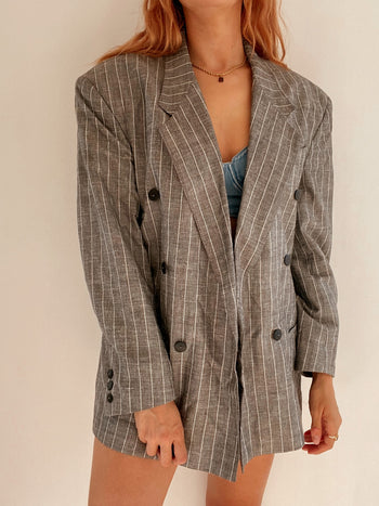 Veste Blazer vintage gris rayé oversize XL