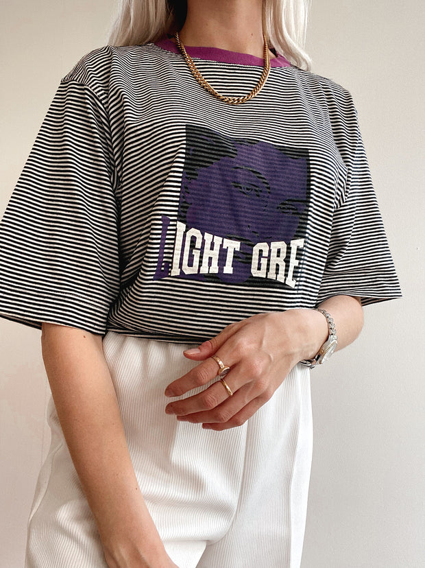 T-shirt vintage Light Grey noir, blanc et violet M