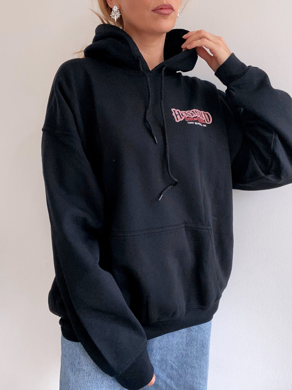 Pull vintage américain noir et rouge XL