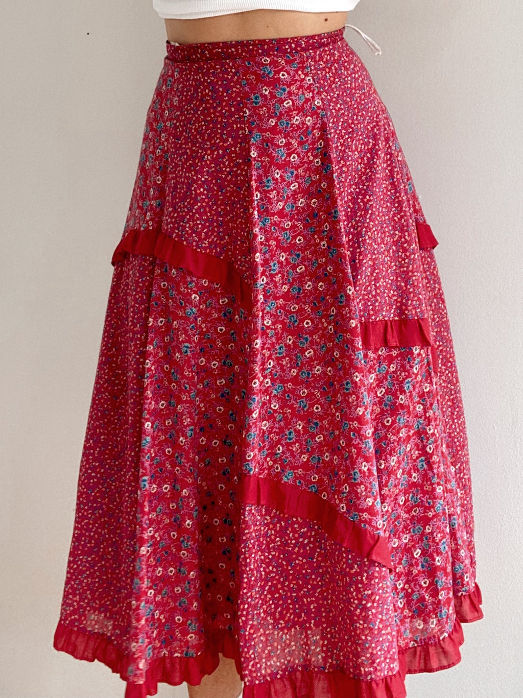 Jupe Vintage rose à fleurs XS/S