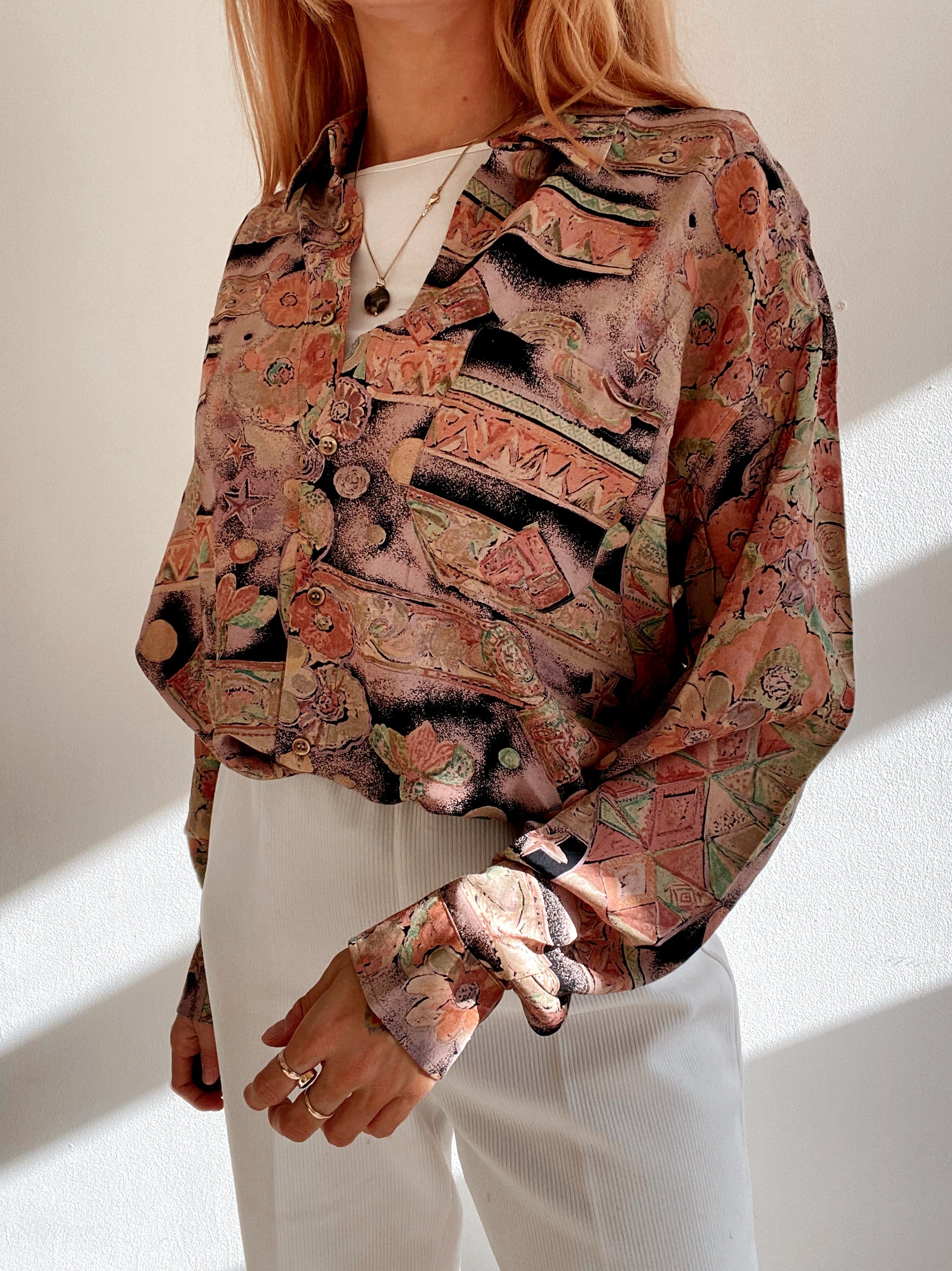 Chemise Vintage 80/90s brune à motifs