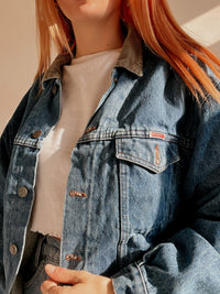 White and blue jacket with orange collar Adidas XL