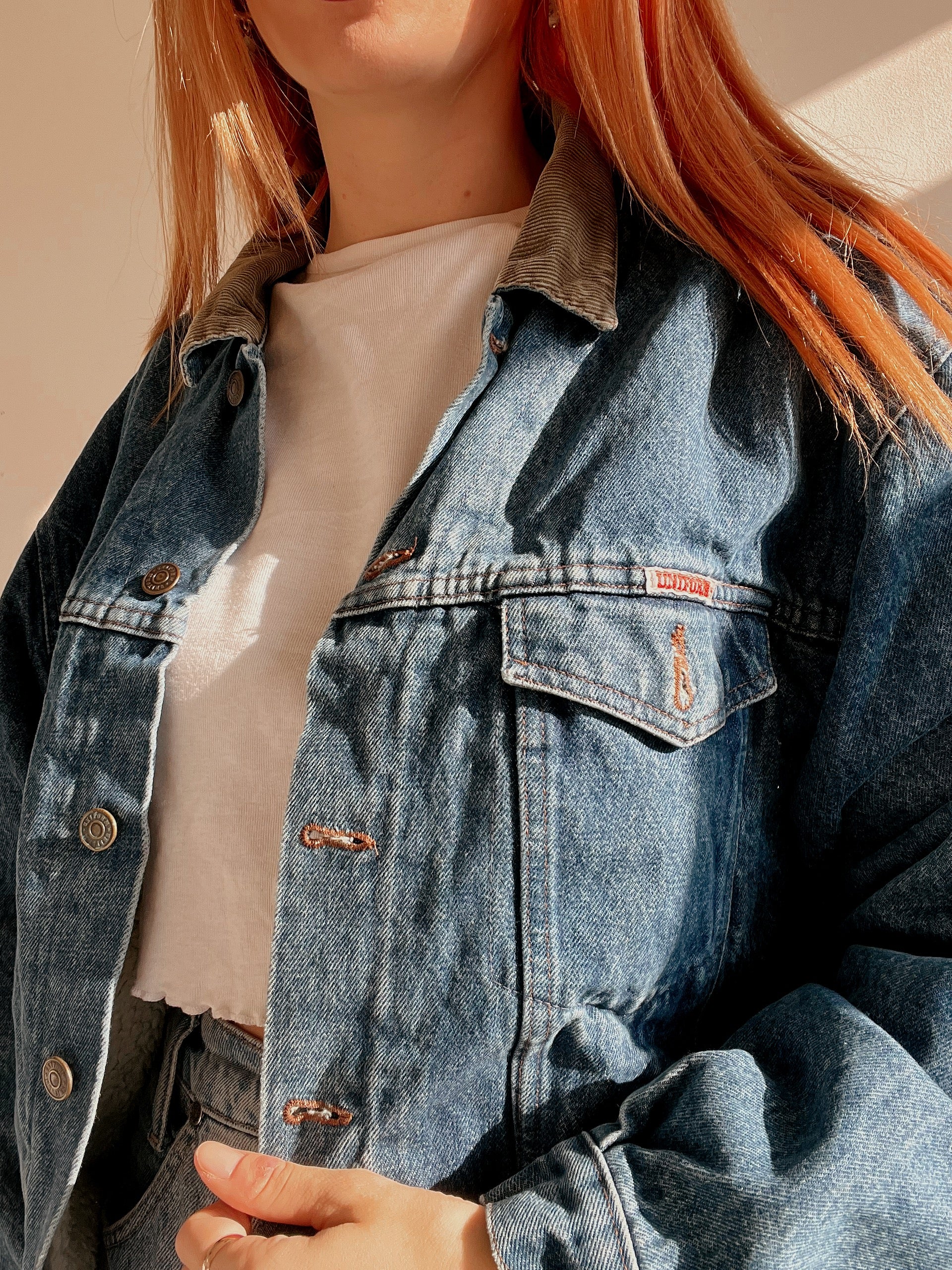 White and blue jacket with orange collar Adidas XL