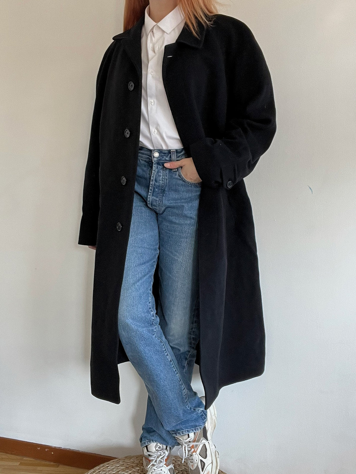 Marineblauer Vintage-Wollmantel L