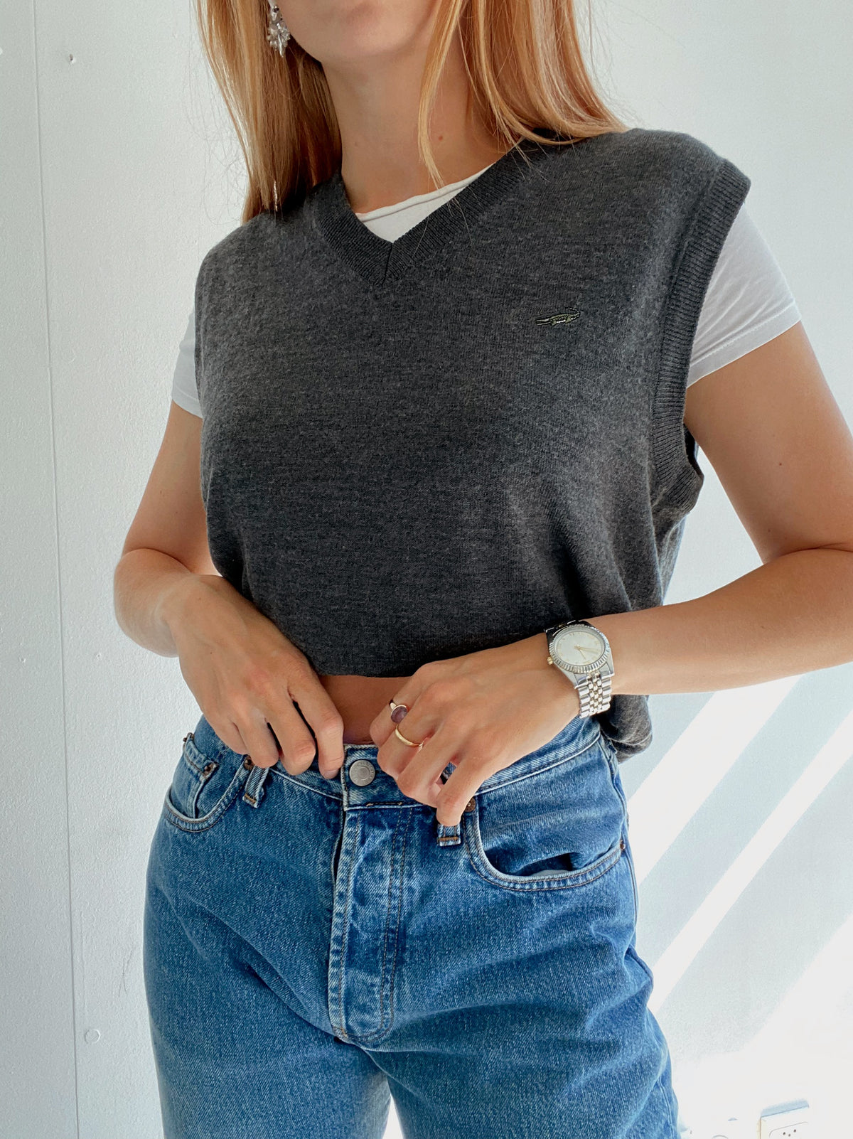 Gilet vintage sans manche en laine gris