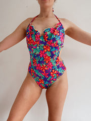 Einteiliger Vintage-Badeanzug mit Blumenmuster M/L