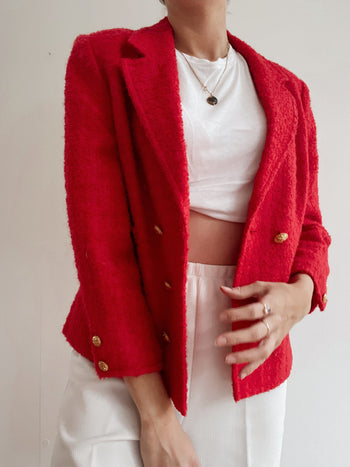 Veste vintage rouge avec boutons dorés M/L