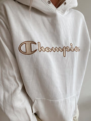 Pull blanc et beige à capuche Champion S
