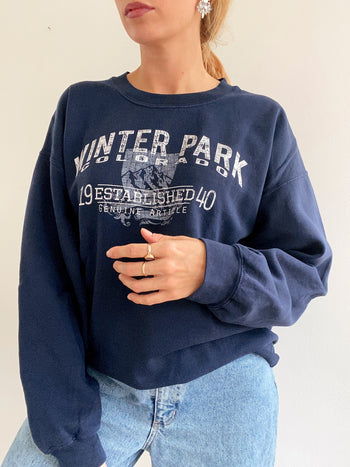 Pull vintage américain bleu foncé L