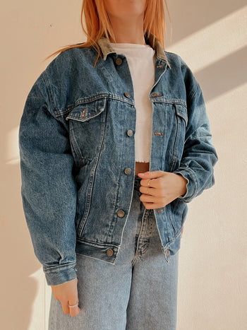 Veste en jeans vintage bleue intérieur mouton M