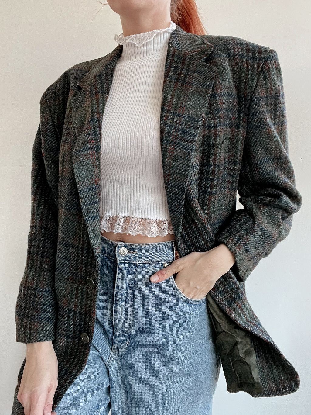 Veste blazer vintage en laine gris/khaki  XL