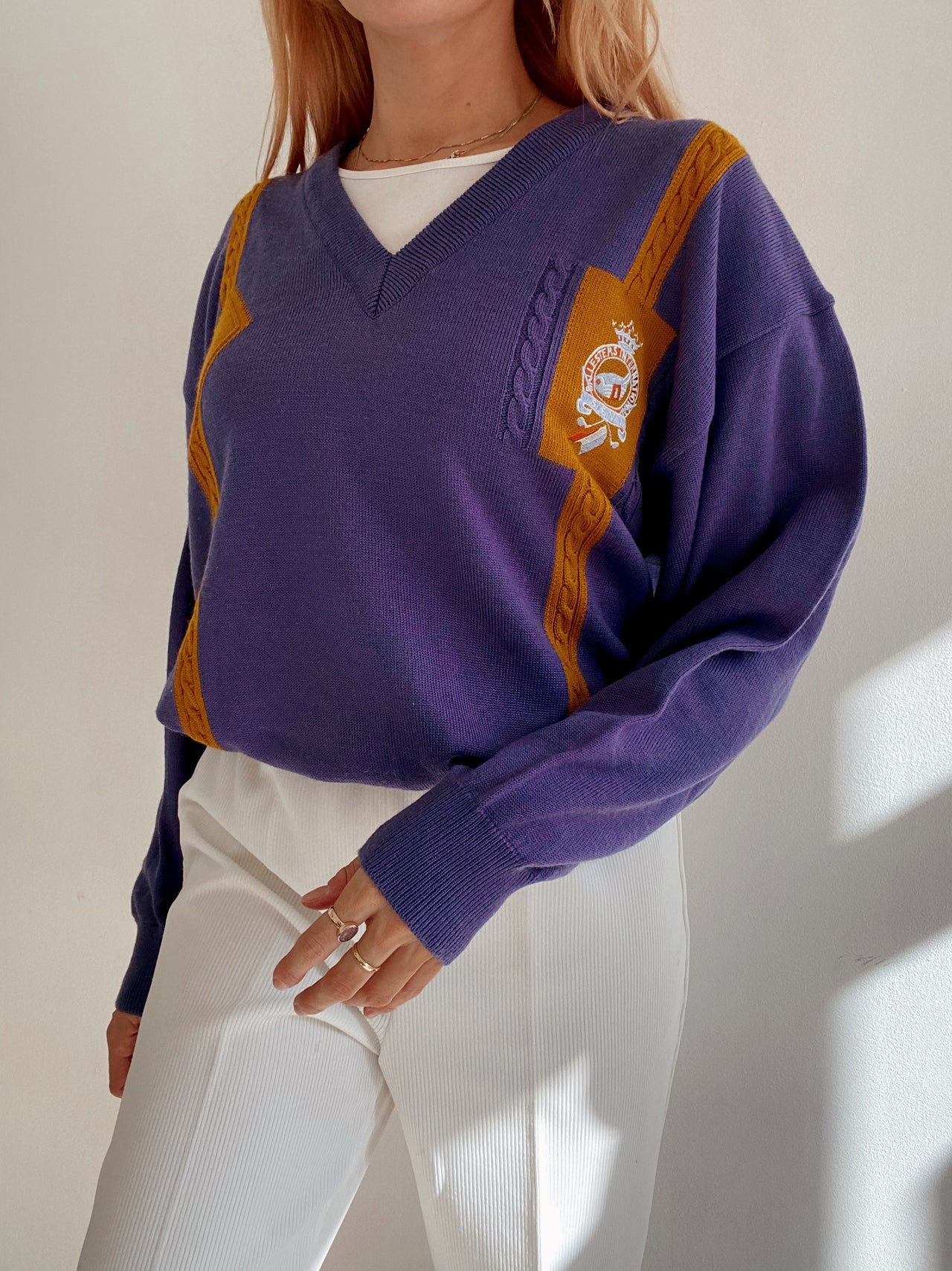 Pull vintage en laine violet M