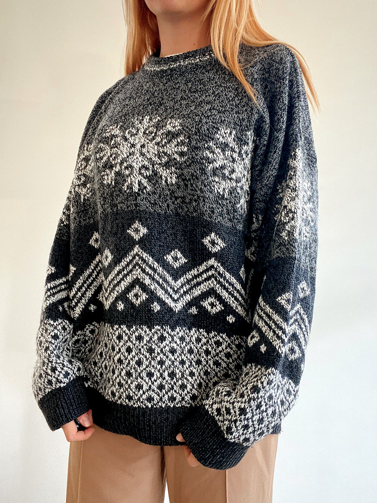 Pull vintage en laine gris