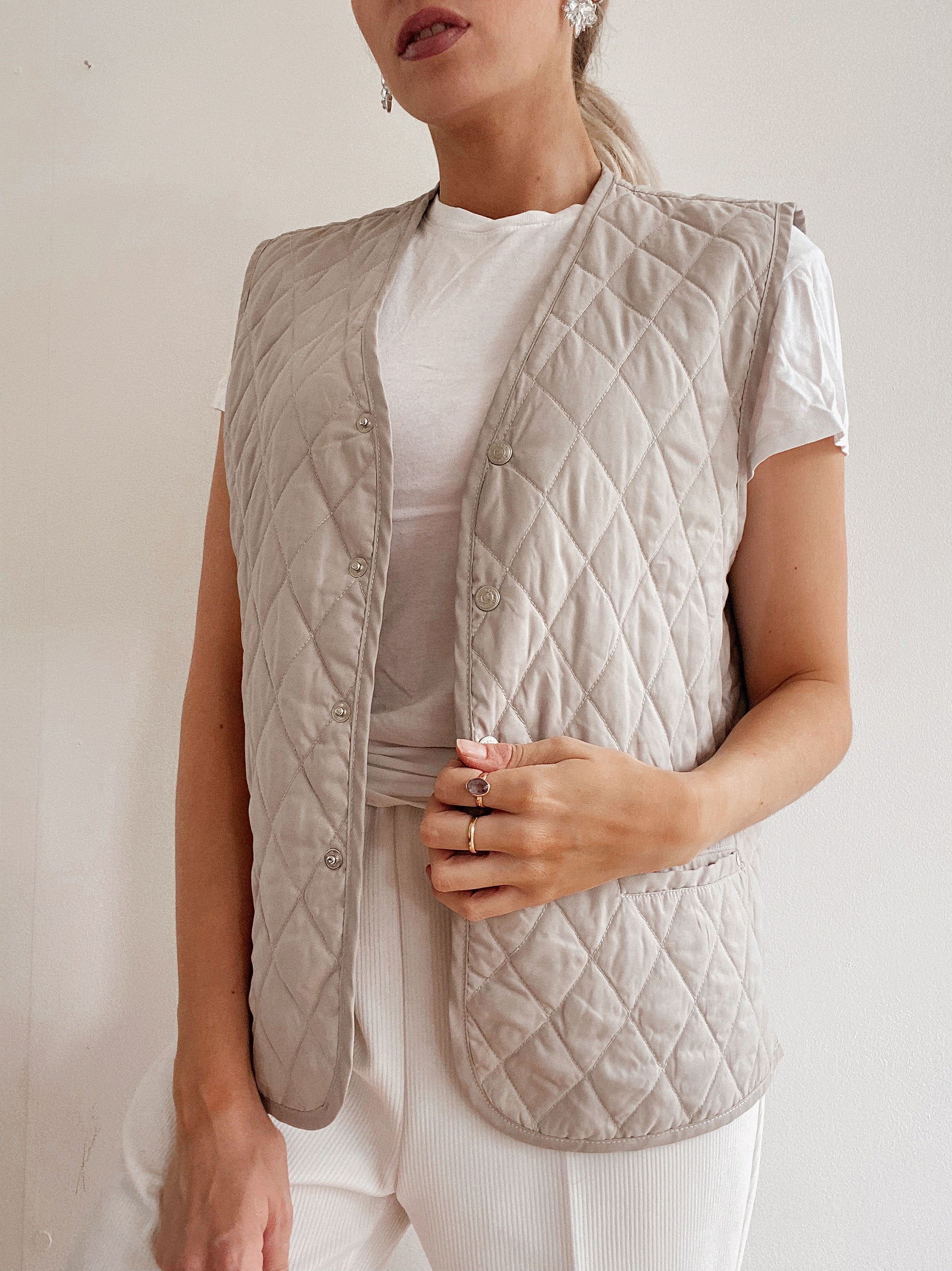 Gilet vintage sans manches matelassé beige M