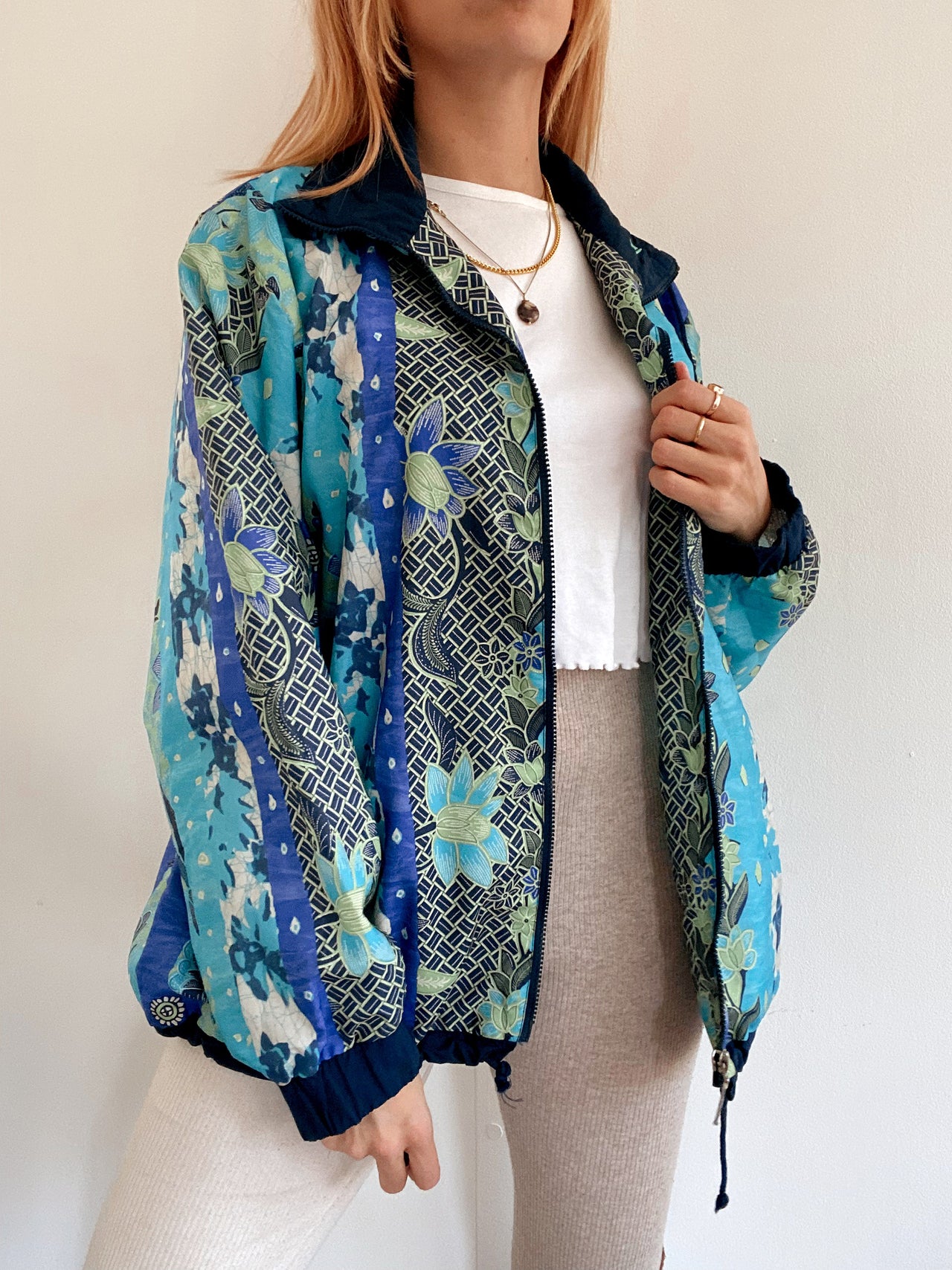 Veste de jogging vintage bleue et verte L