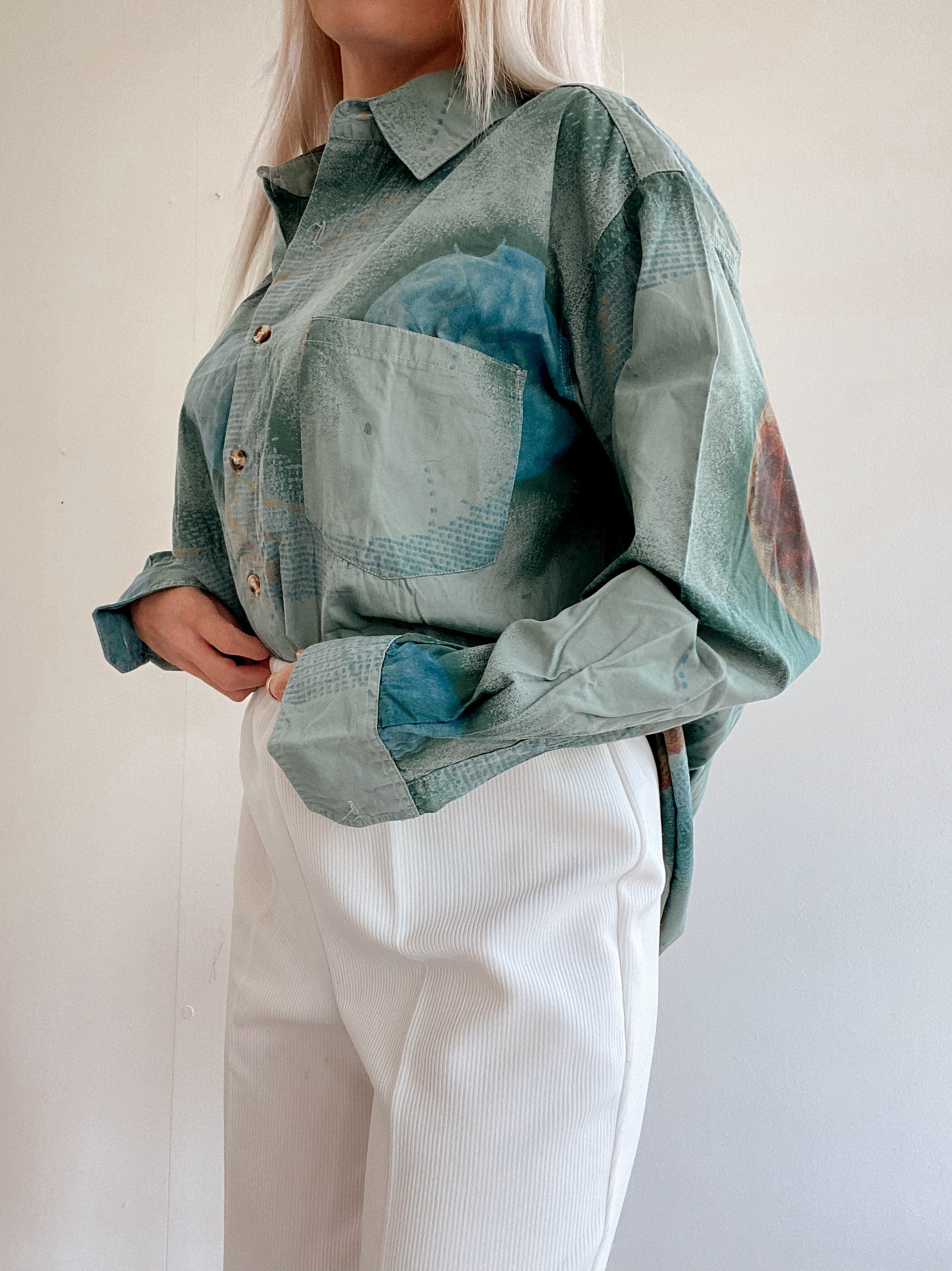 Chemise Vintage 80/90s à motifs turquoises/verts