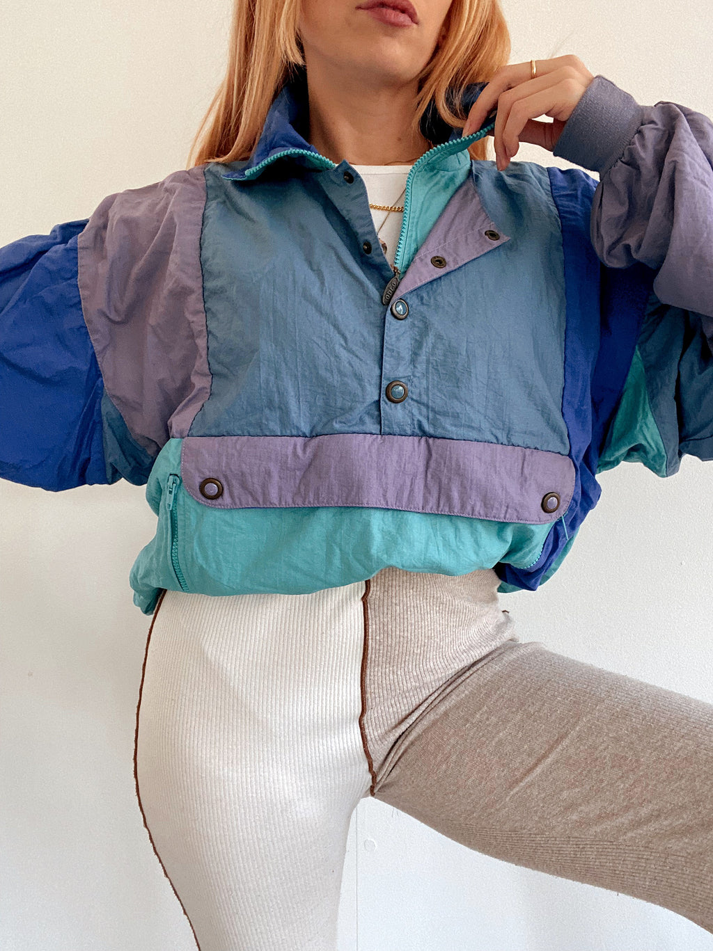 Vintage-Joggingjacke in Türkis und Lila XL