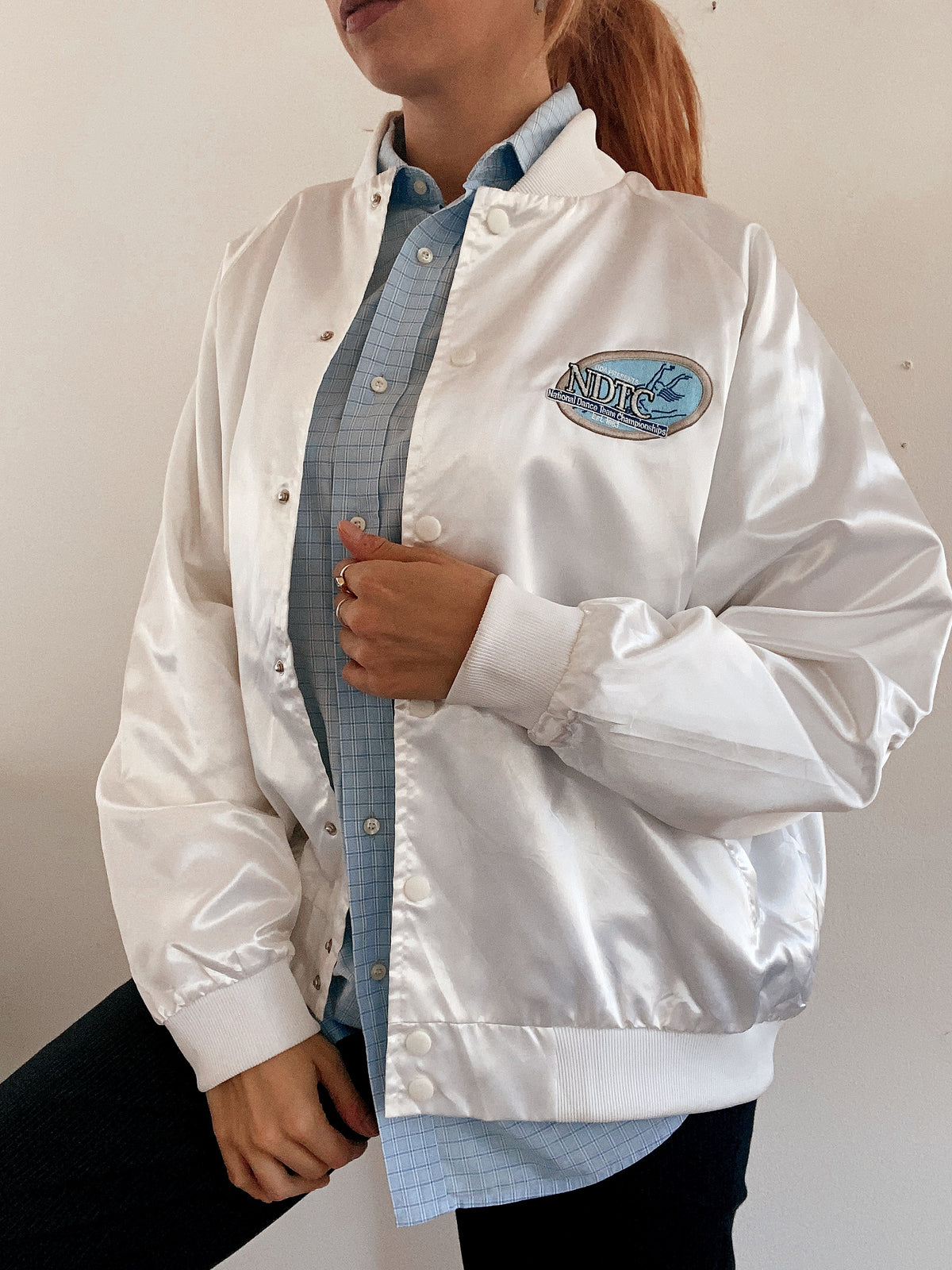 White and blue jacket with orange collar Adidas XL