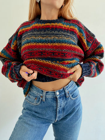 Pull vintage en laine multicolore