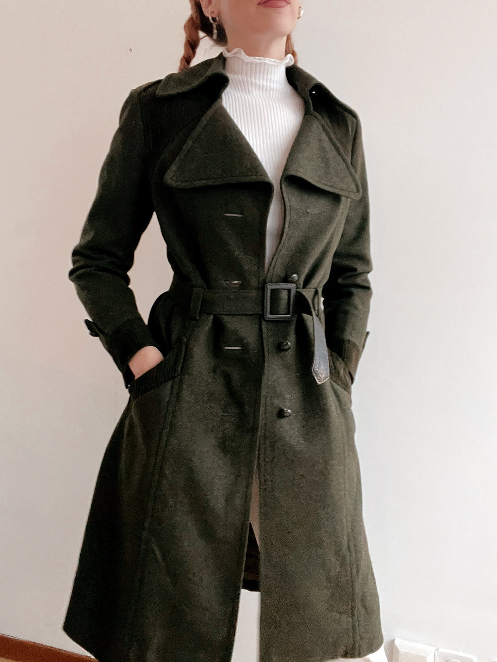 Vintage Khaki-Wollmantel S/M