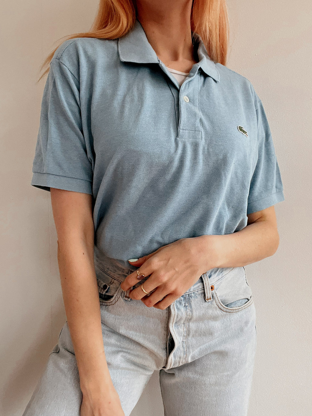 Lacoste L white striped mauve polo shirt