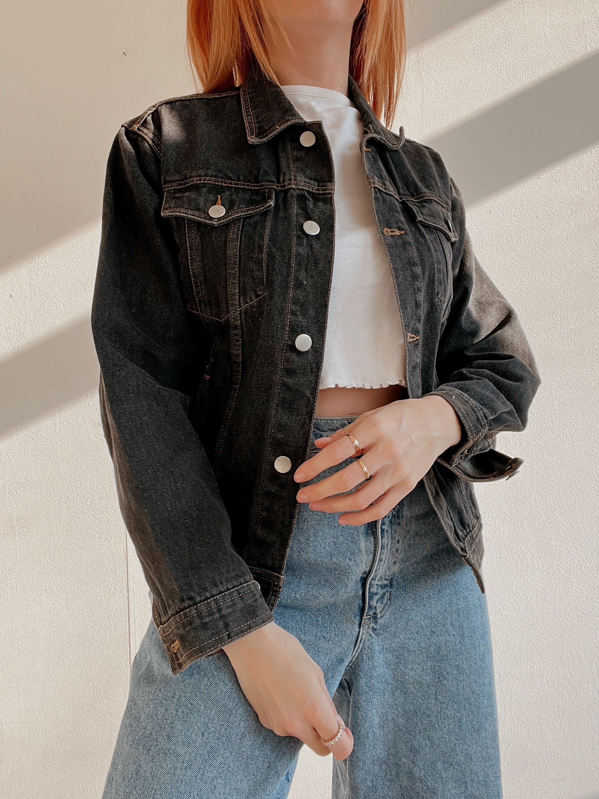 Veste en jeans vintage gris noir S