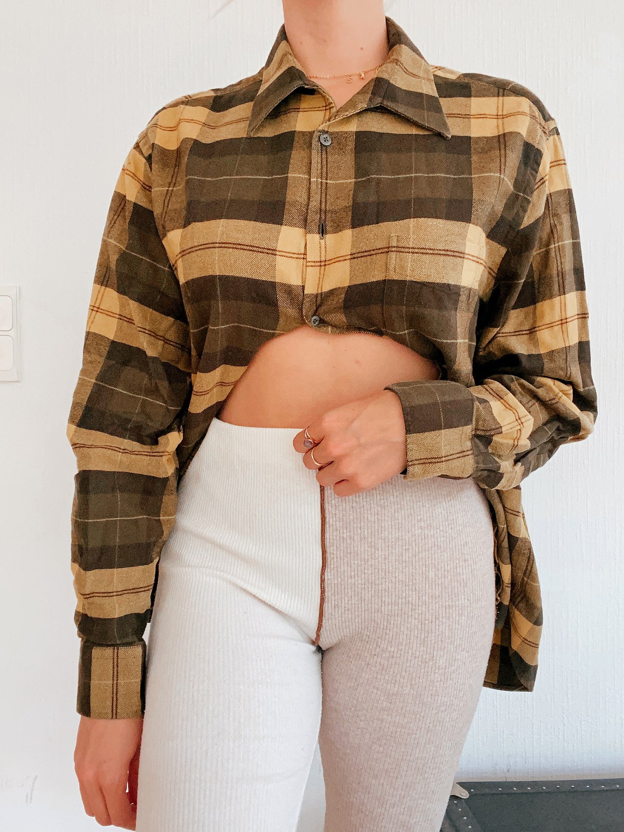 Vintage plaid shirt yellow/gray M/L