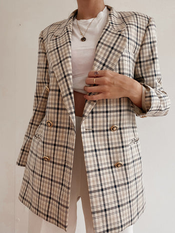 Veste blazer blanc cassé à carreaux boutons dorés  M