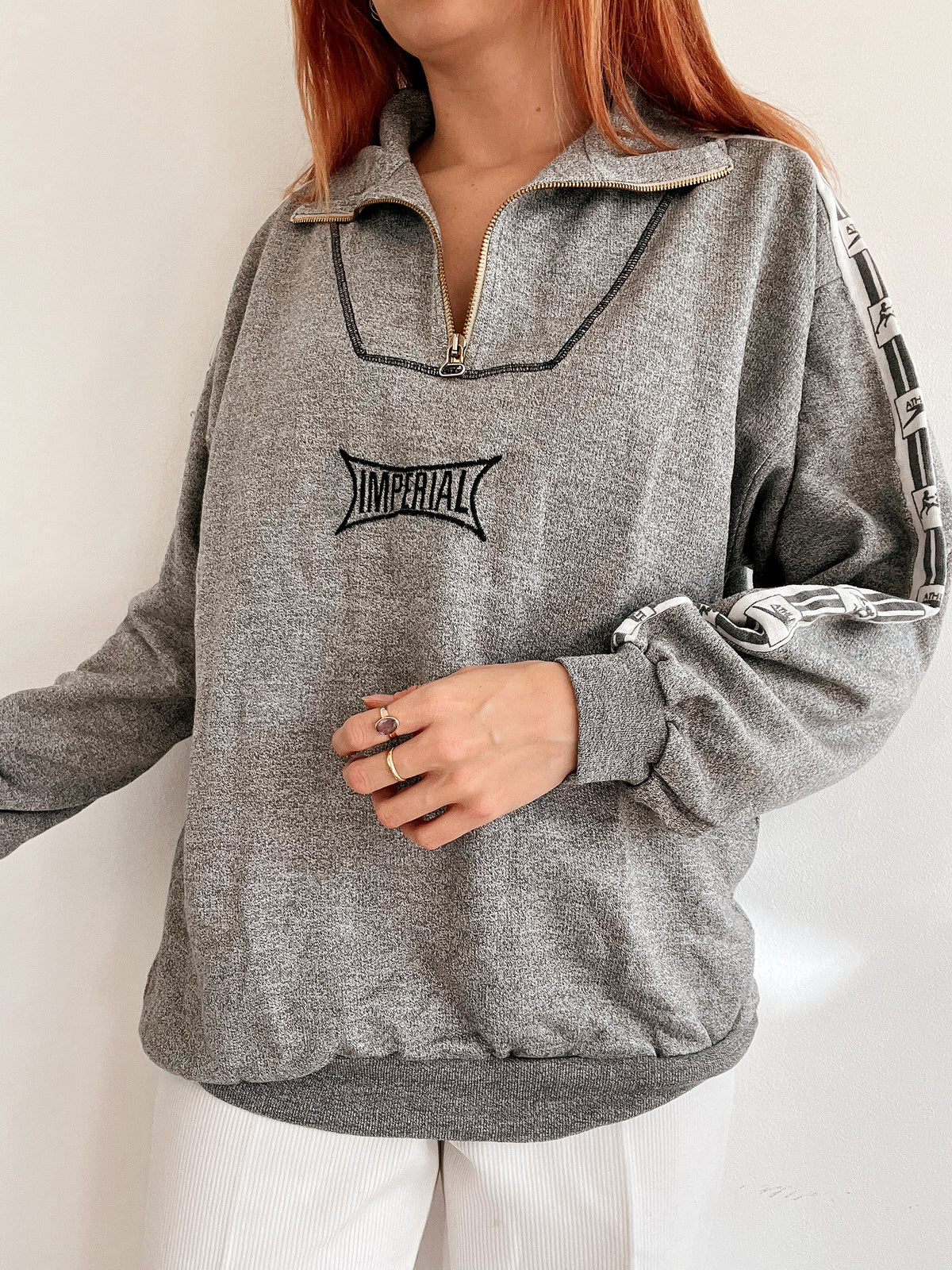 Dunkelgrauer Vintage-Pullover mit Reißverschluss L