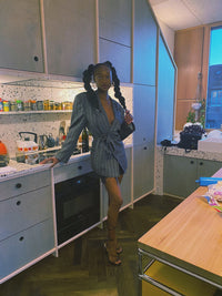 Shiny gray backless upcycled blazer jacket M