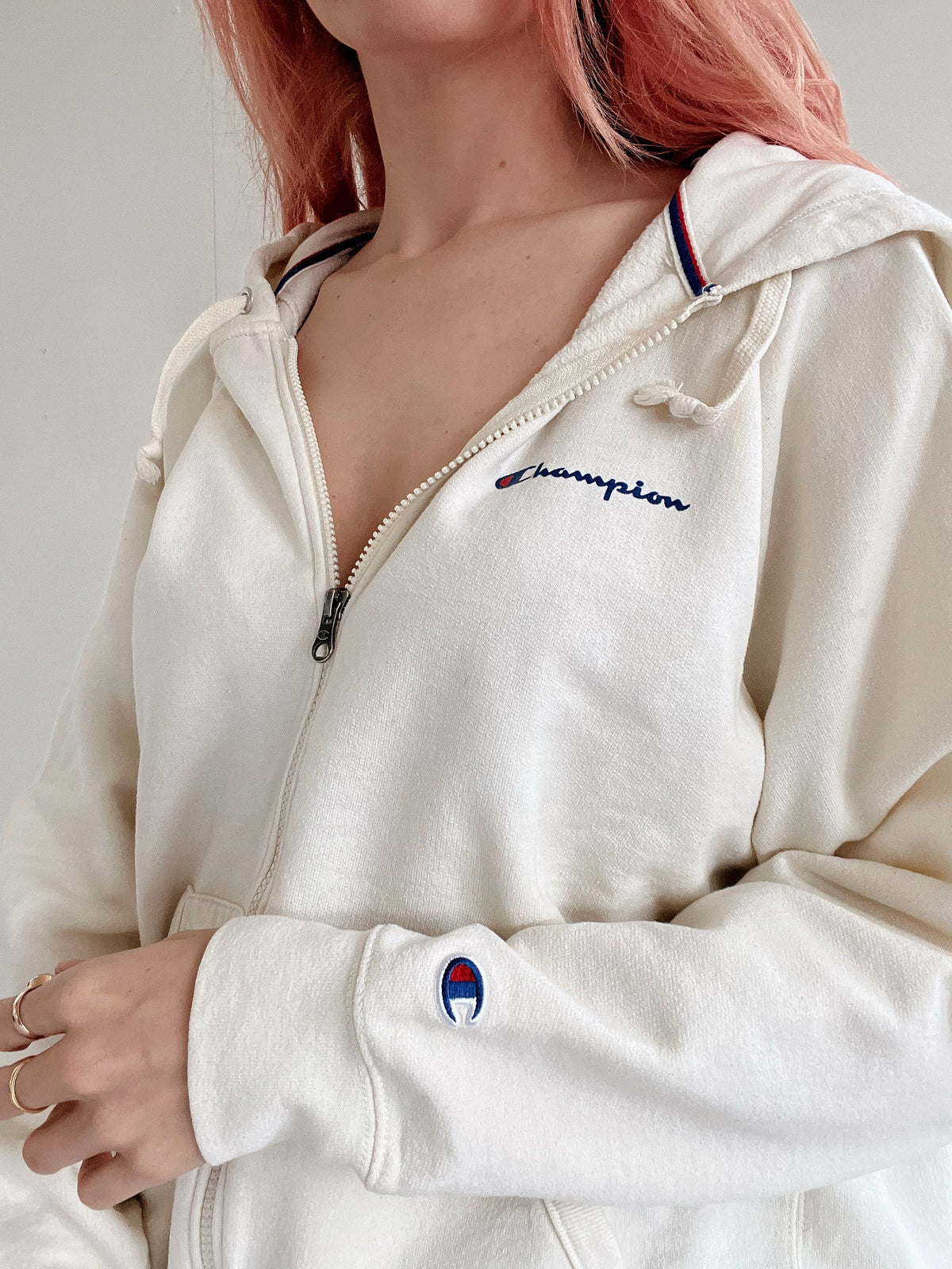 Cremefarbene Champion XL-Jacke