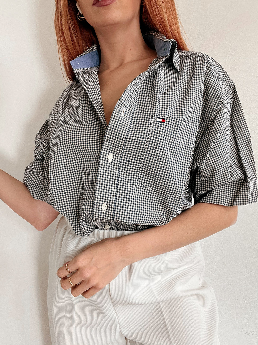 Chemise vintage blanc et bleu Tommy Hilfiger S