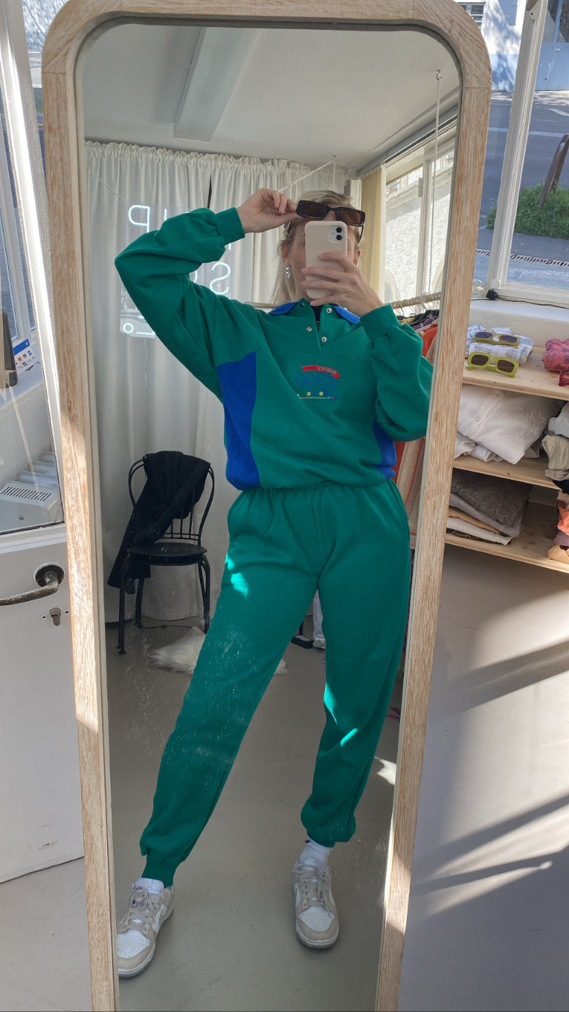 Ensemble de jogging vintage vert foncé en coton S