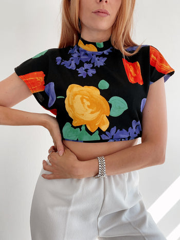 Top noir à fleurs S/M