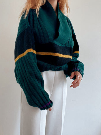 Pull vintage en laine vert L