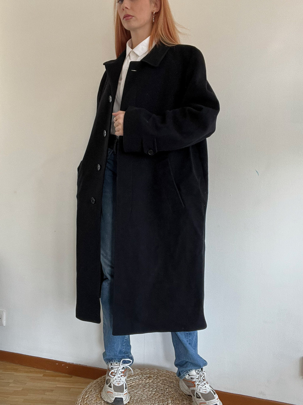 Marineblauer Vintage-Wollmantel L