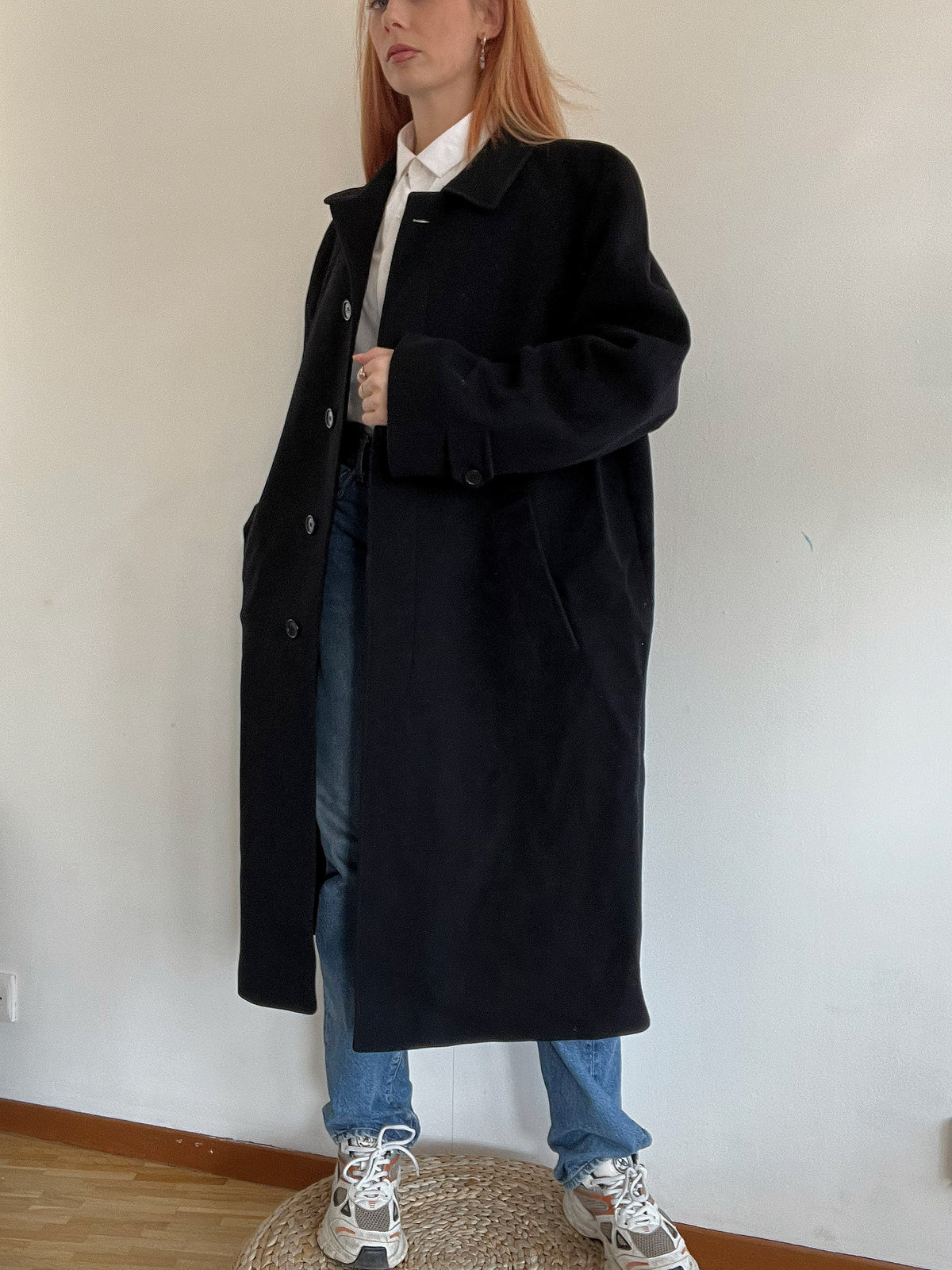 Marineblauer Vintage-Wollmantel L