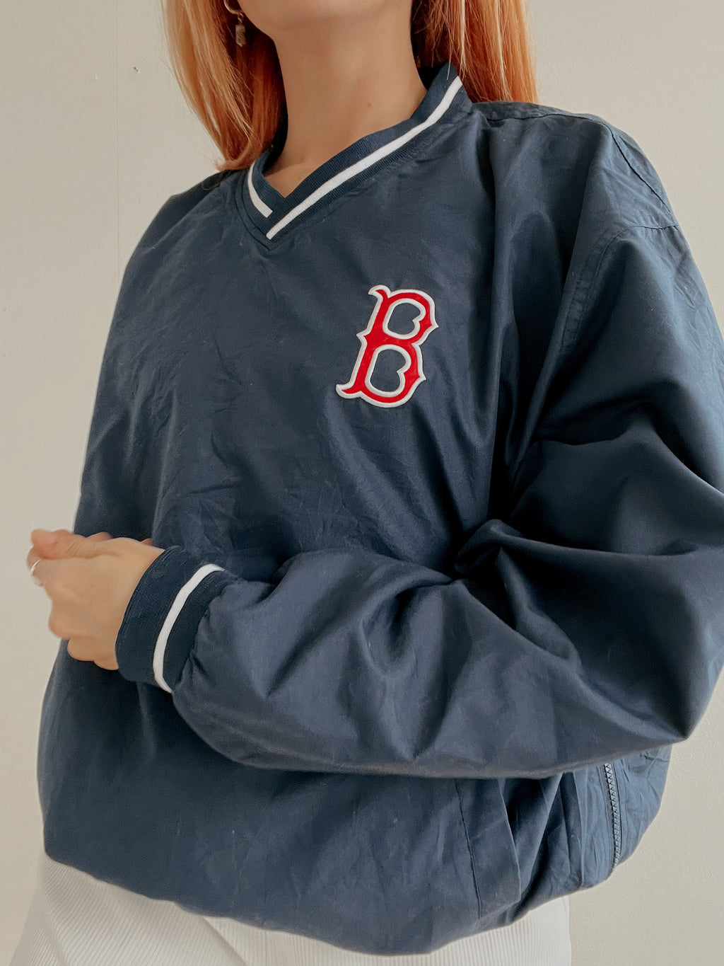 White and blue jacket with orange collar Adidas XL
