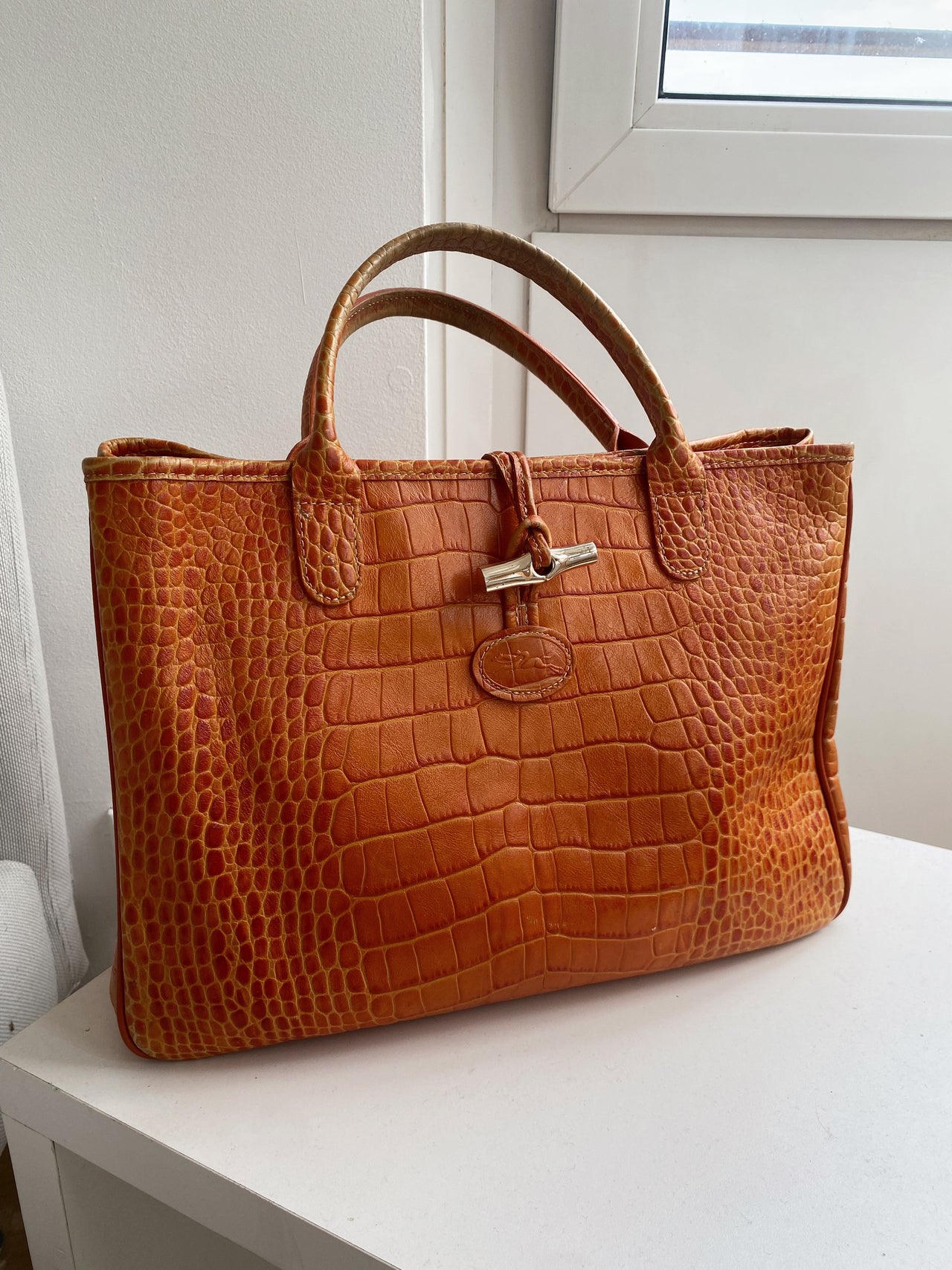 Sac à main en cuir orange Longchamp