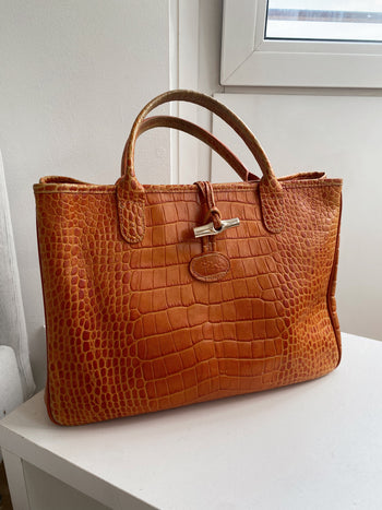 Orangefarbene Lederhandtasche von Longchamp 